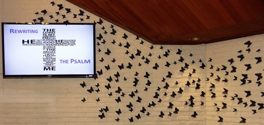 black butterflies for Lent in The Church of the Palms Sanctuary