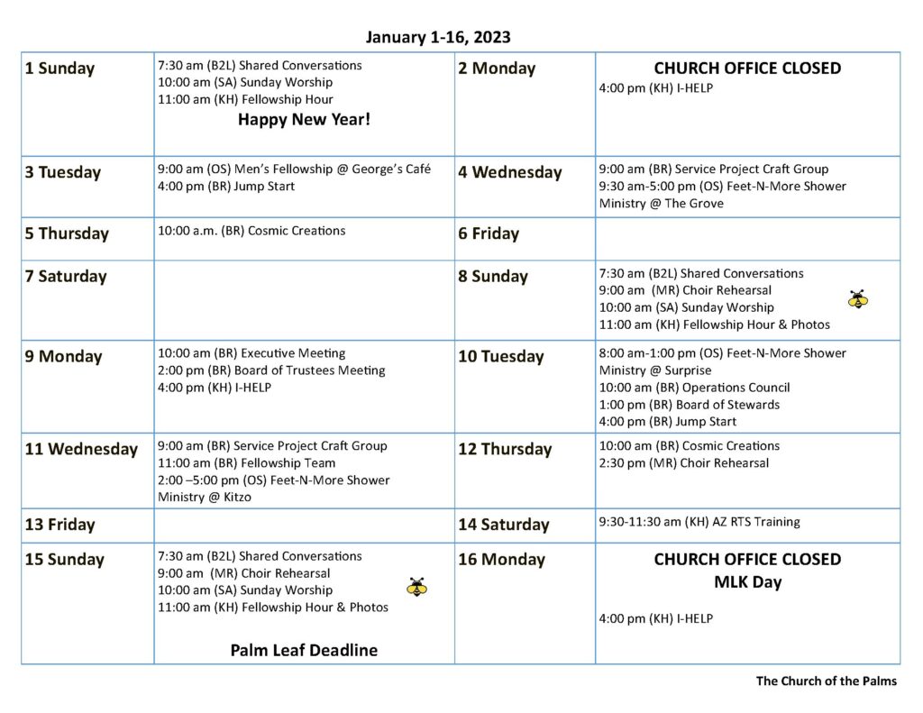 Calendar – The Church of the Palms UCC