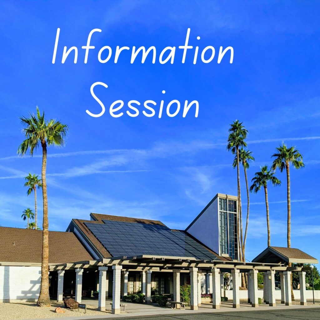 a photo of the church building with the words "Information Session"